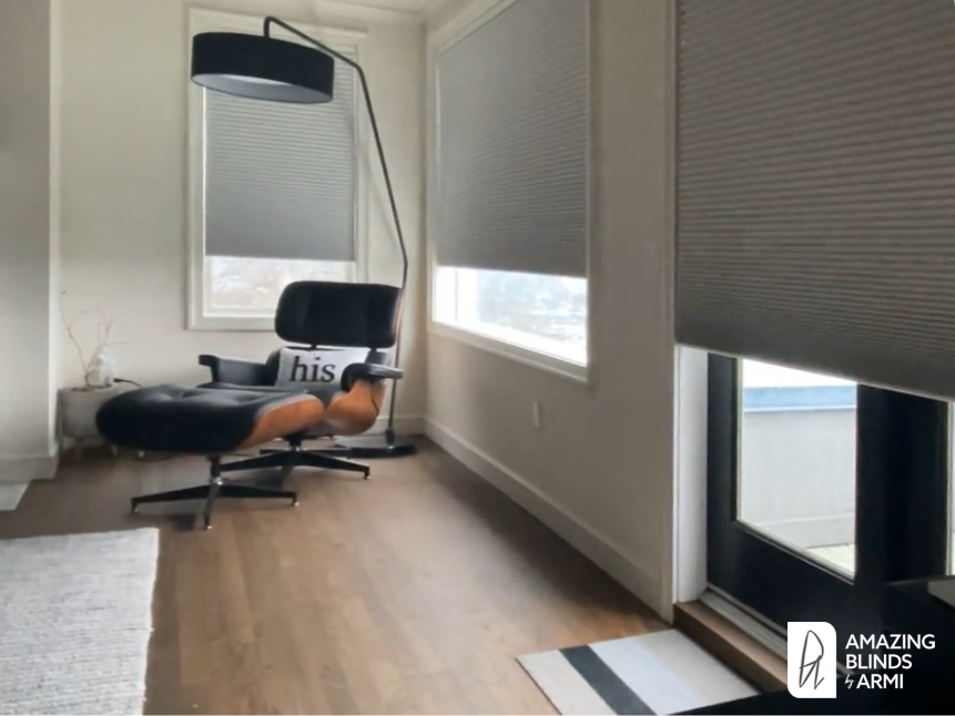 Stunning Motorized Honeycomb Shades for a Loft on Taylor Ave N in Queen Anne, Seattle, WA